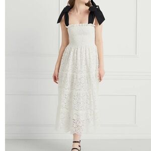 Hill House White Lace Midi Dress with Black Straps